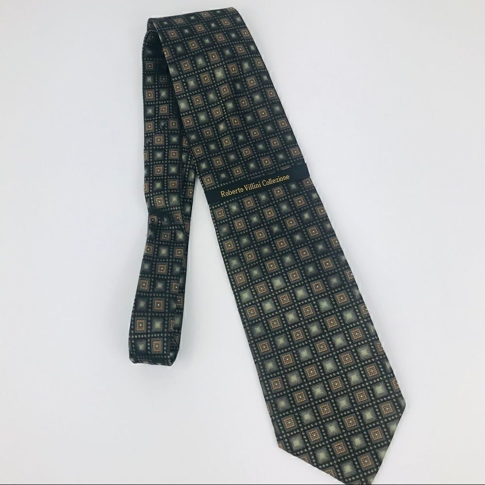 NWT Roberto Villini all silk handmade Squares Tie